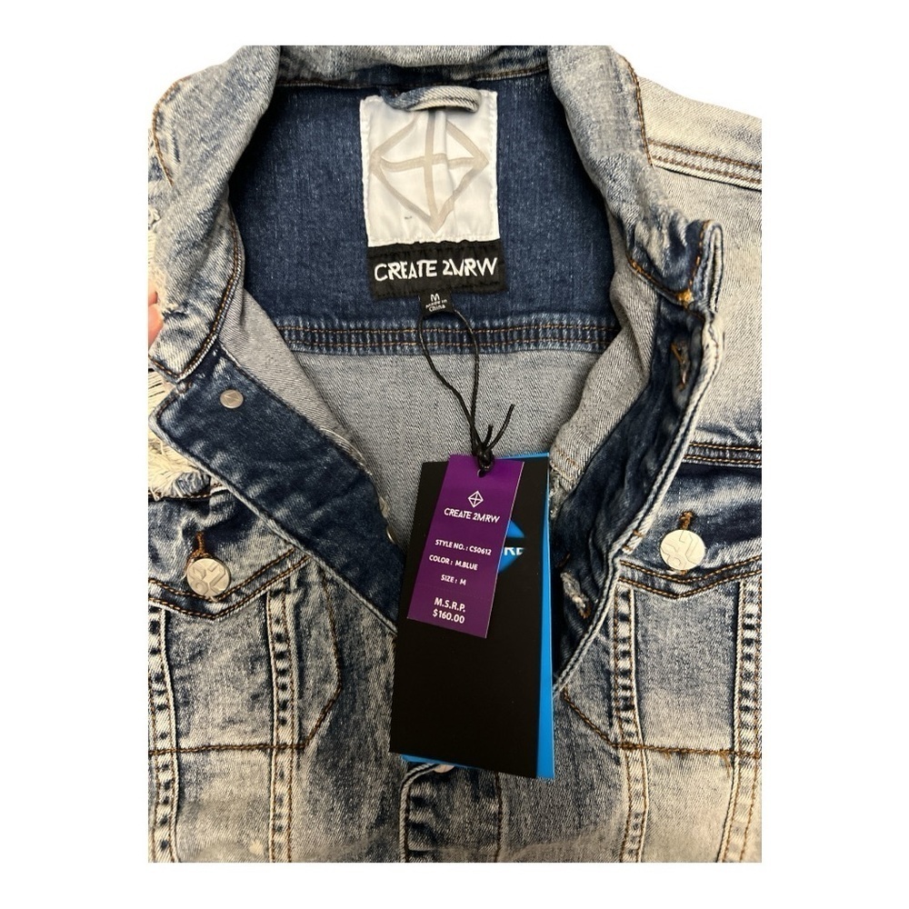 Create 2MRW Stylish Denim Jacket with Colorful Accents, NWT - Picture 2 of 7